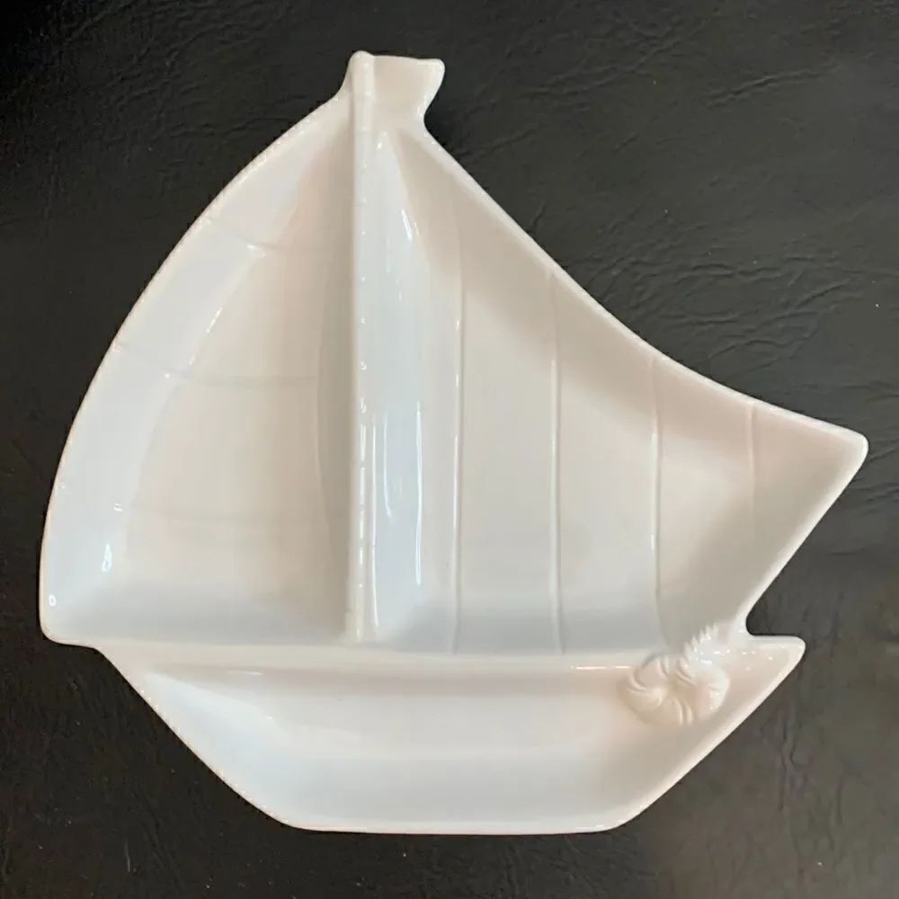 Style Eyes Separated 3 Section Serving Appetizer Trinket Decorator Ceramic Boat